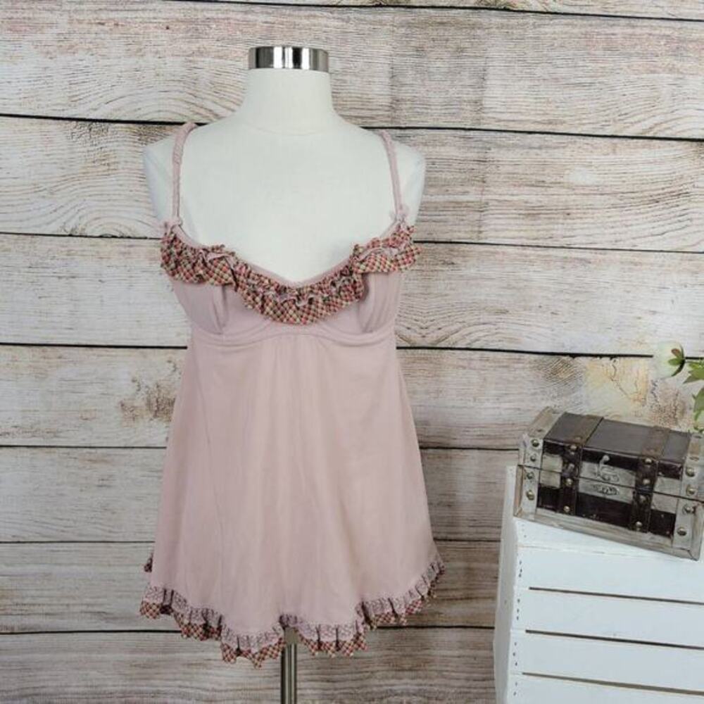 5/$25 Victoria's Secret Babydoll Lingerie‎ Mauve Plaid Ruffle Trim Size 36B